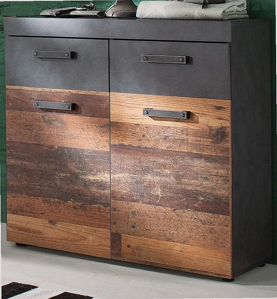 Kommode Schuhschrank Flur Schuhkommode Garderobe Used Wood grau Diele Möbel Indy