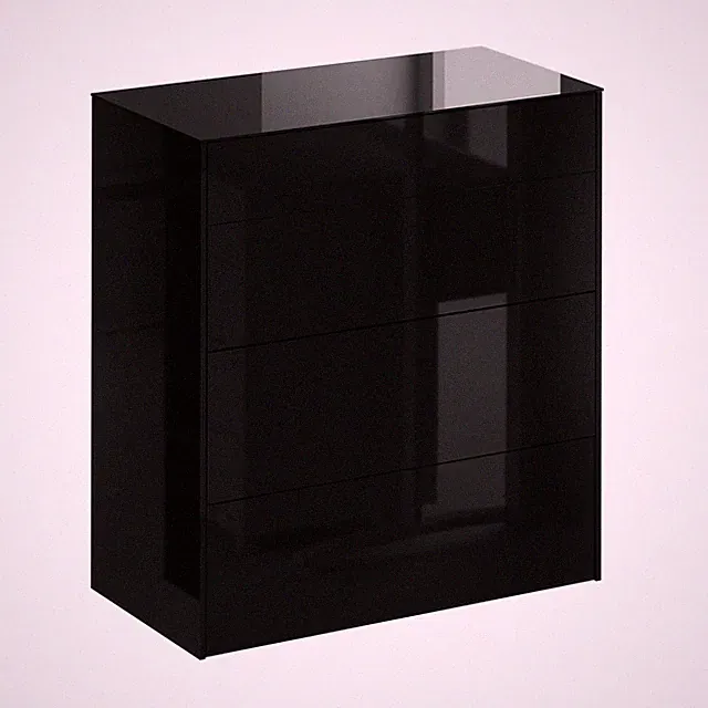 Kommode - schwarz glänzend - schwarz matt - mit Glas - 3 Schubkästen - 82 cm