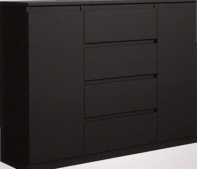 Kommode Schwarz Matt 4 Schubladen 2 Türen Schlafzimmer Komodenschrank 140 cm