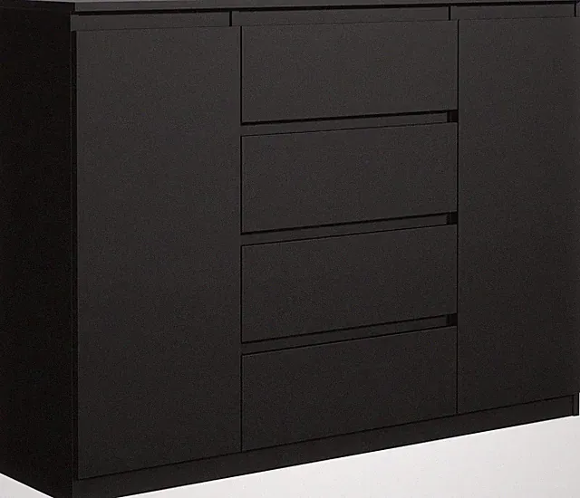 Kommode Schwarz Matt mit 4 Schubladen und 2 Türen Sideboard Wohnzimmer