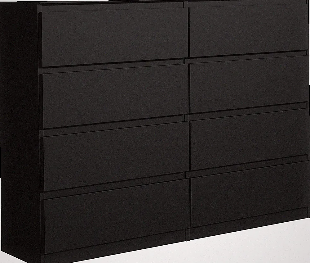 Kommode Schwarz Matt mit 8 Schubladen 140 cm, Sideboard Wohnzimmer Schlafzimmer