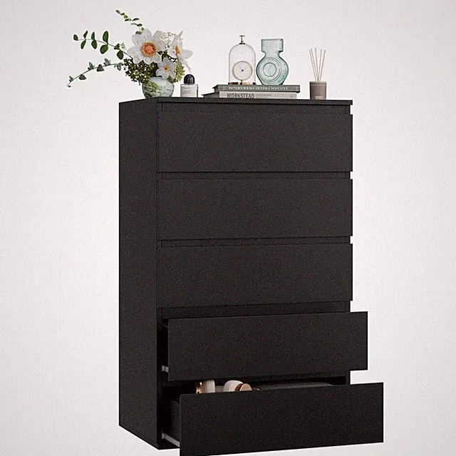 Kommode schwarz mit 5 Schubladen Kommodenschrank für Schlafzimmer 55x33x100cm