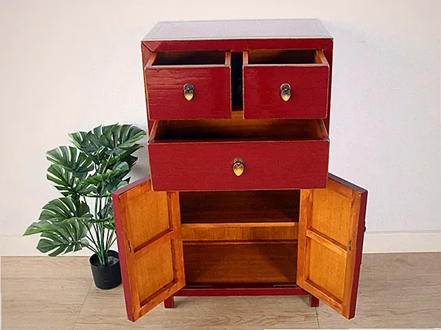 Kommode Sideboard 3 Schubladen 2 Türen purpurrot RAL3004 #M-KOM-A21P