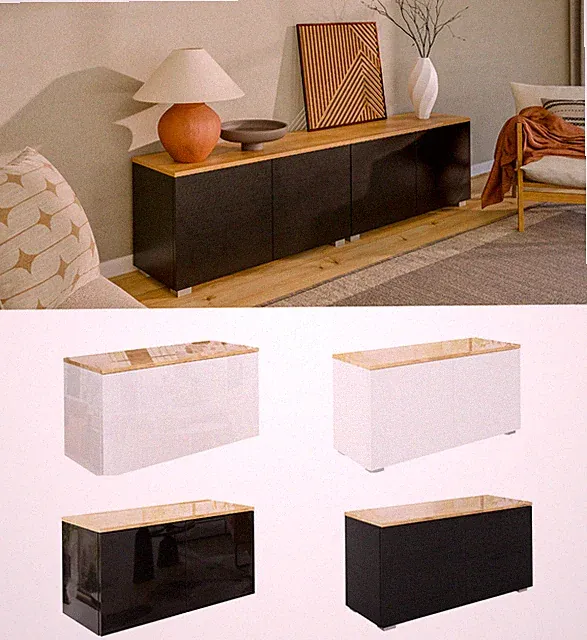 Kommode Sideboard 90cm / 180cm TV-Kommode Beistellschrank Matt/Glanz Eiche Gold