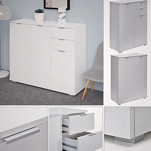Kommode Sideboard Anrichte Holz mit Schubladen Fächer Wohnzimmer Flur Weiß Matt