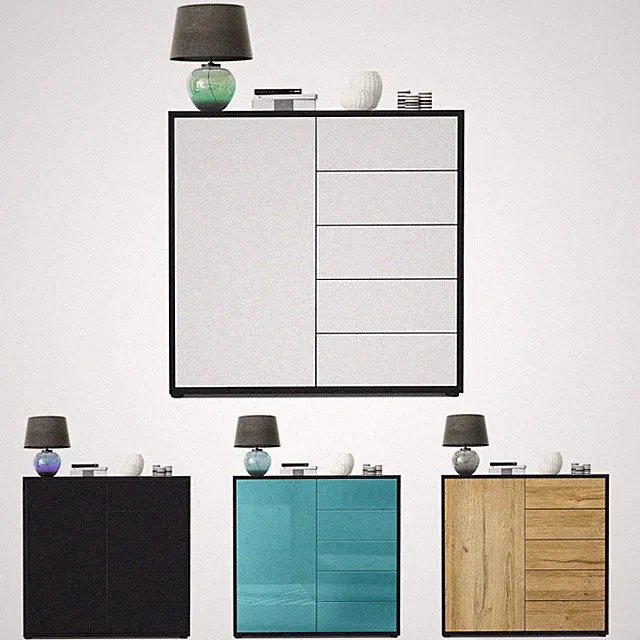 Kommode Sideboard Anrichte Schrank Ben V2 in Schwarz - Hochglanz und Naturtöne