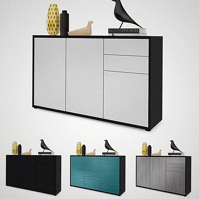 Kommode Sideboard Anrichte Schrank Ben V3 in Schwarz - Hochglanz und Naturtöne