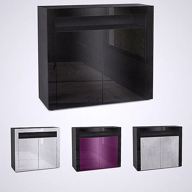 Kommode Sideboard Anrichte Schrank Valencia in Schwarz - Hochglanz und Naturtöne