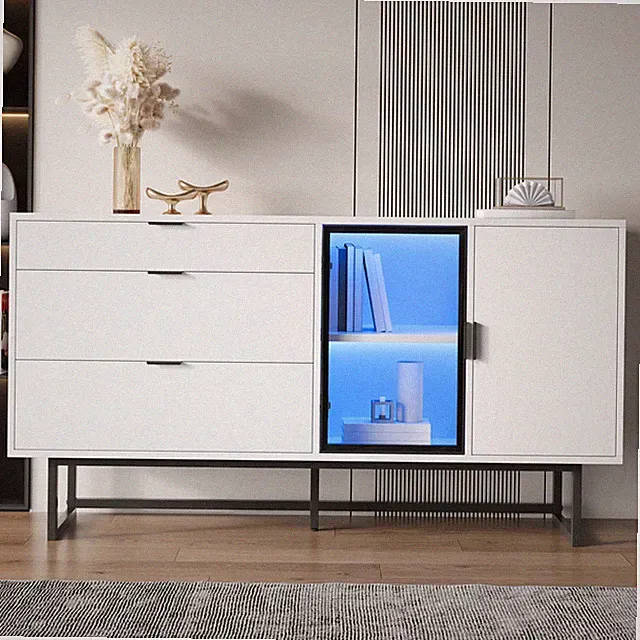 Kommode Sideboard Anrichte TV Schrank mit 3 Schubladen LED Licht Beistellschrank