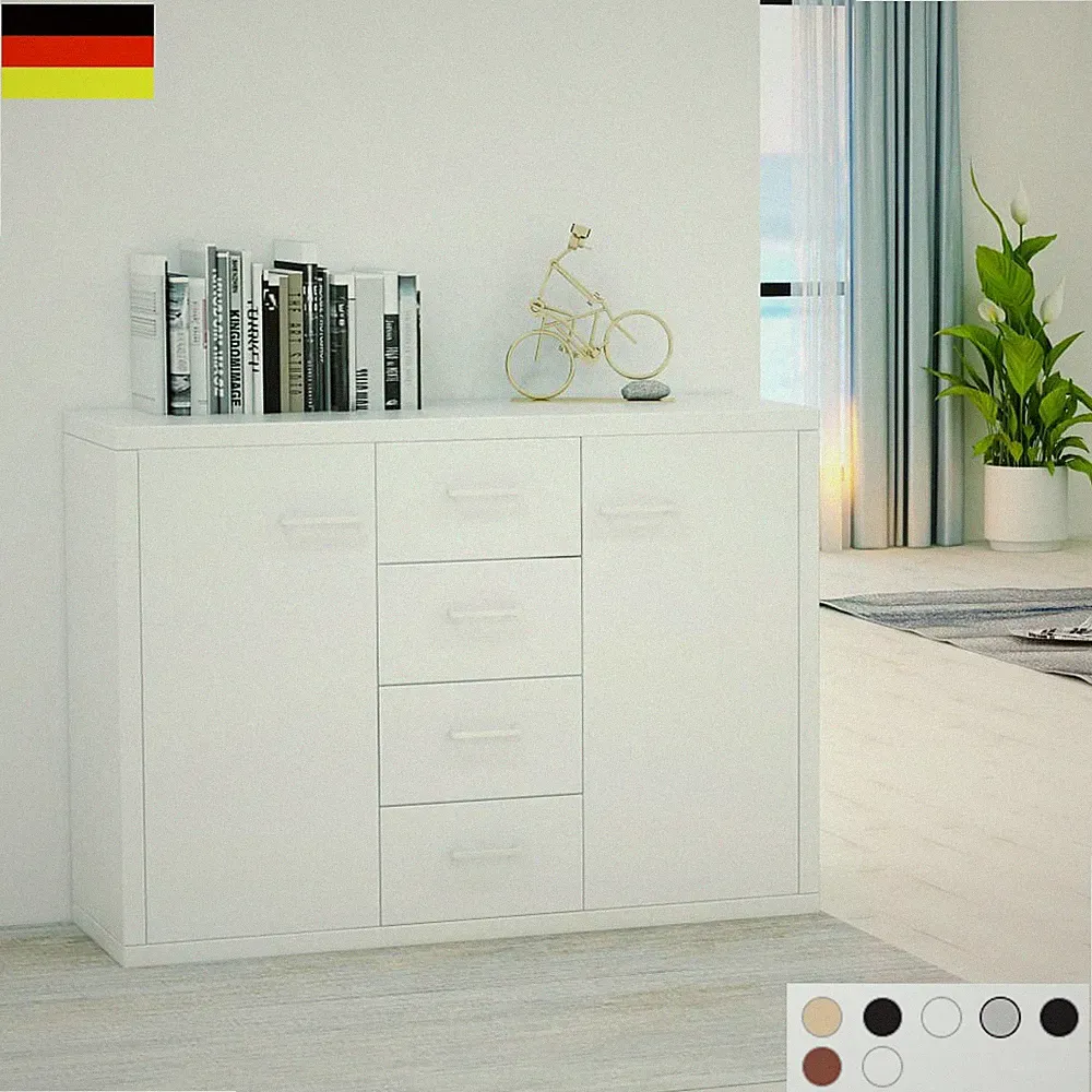 Kommode Sideboard Highboard Schrank Anrichte 2 Türen 4 Schubladen 88x30x65 cm