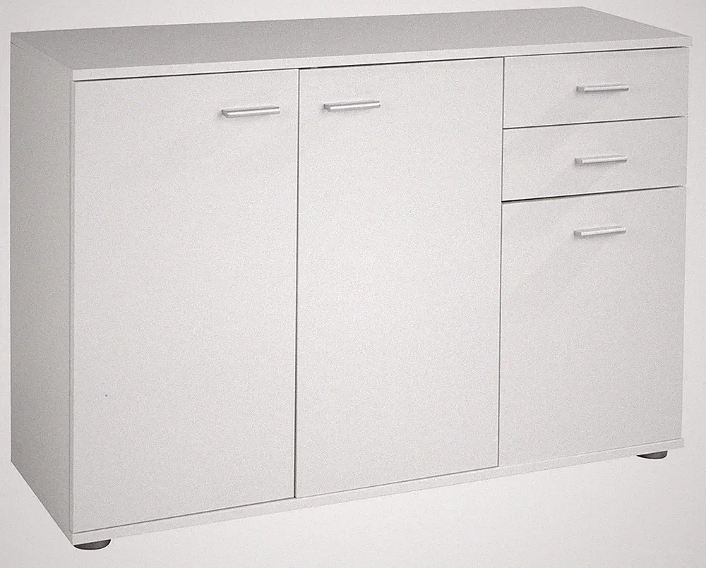 Kommode Sideboard Highboard Schrank Anrichte mit 3 Türen 2 Schubladen Weiß matt