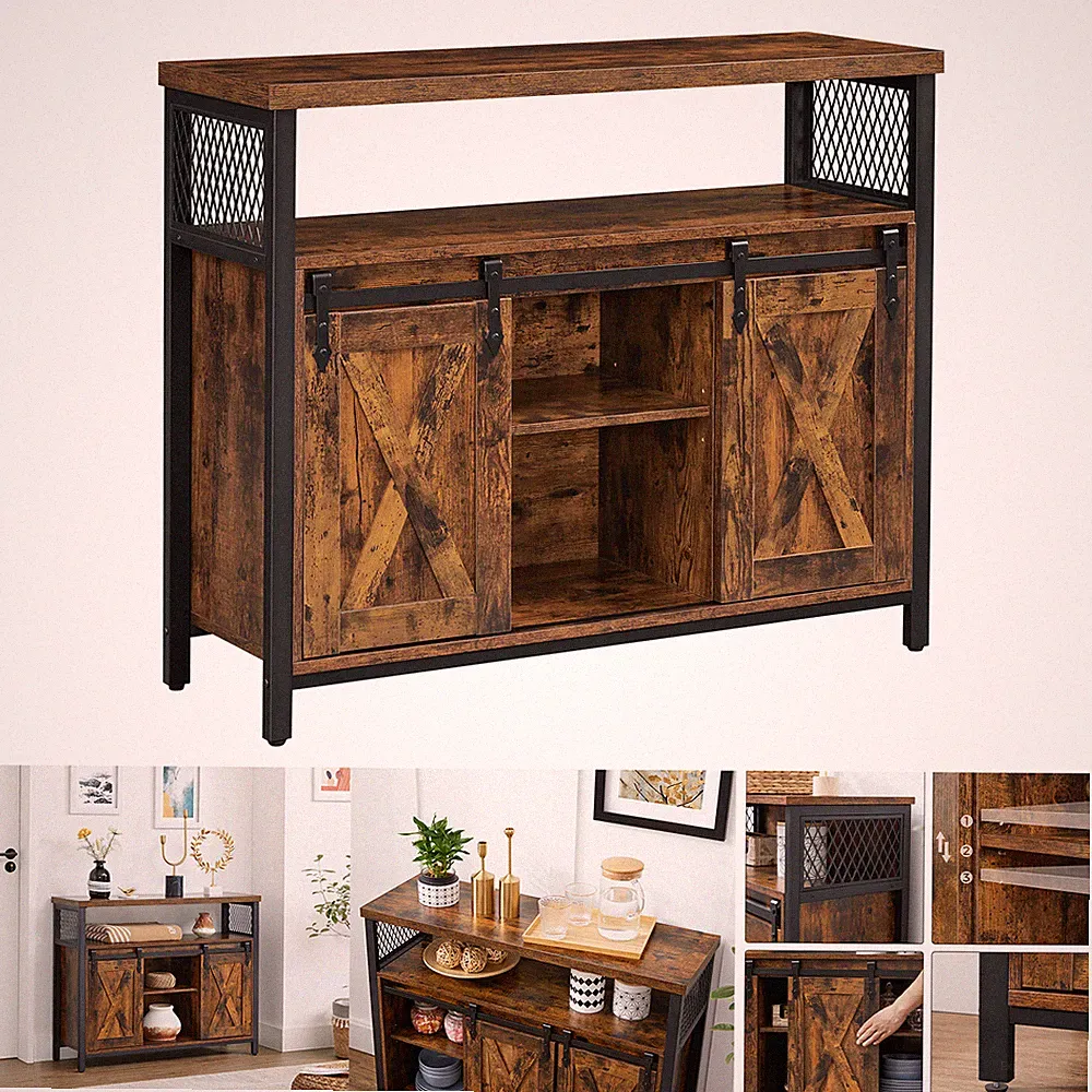 Kommode Sideboard Küchenschrank mit 2 Schiebetüren Mehrzweckschrank LSC092B01