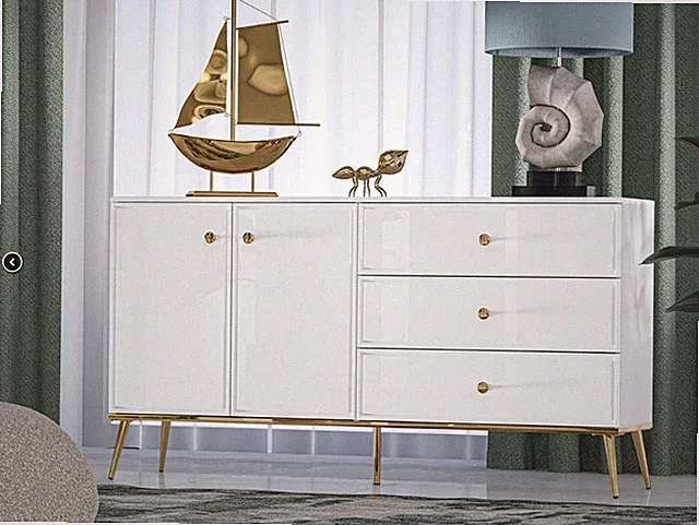 Kommode Sideboard Mehrzweckschrank , Farbe: weiß Hochglanz / Gold Breite 160 cm