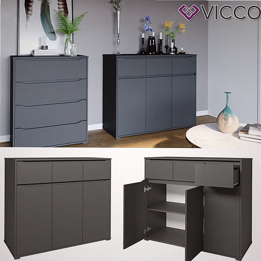 Kommode Sideboard Mehrzweckschrank Ruben Anthrazit Schublade 120 cm Ablage Vicco