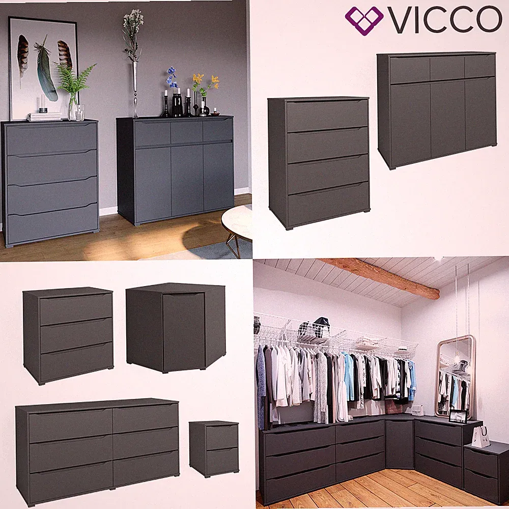 Kommode Sideboard Mehrzweckschrank Ruben Anthrazit Schublade Vicco
