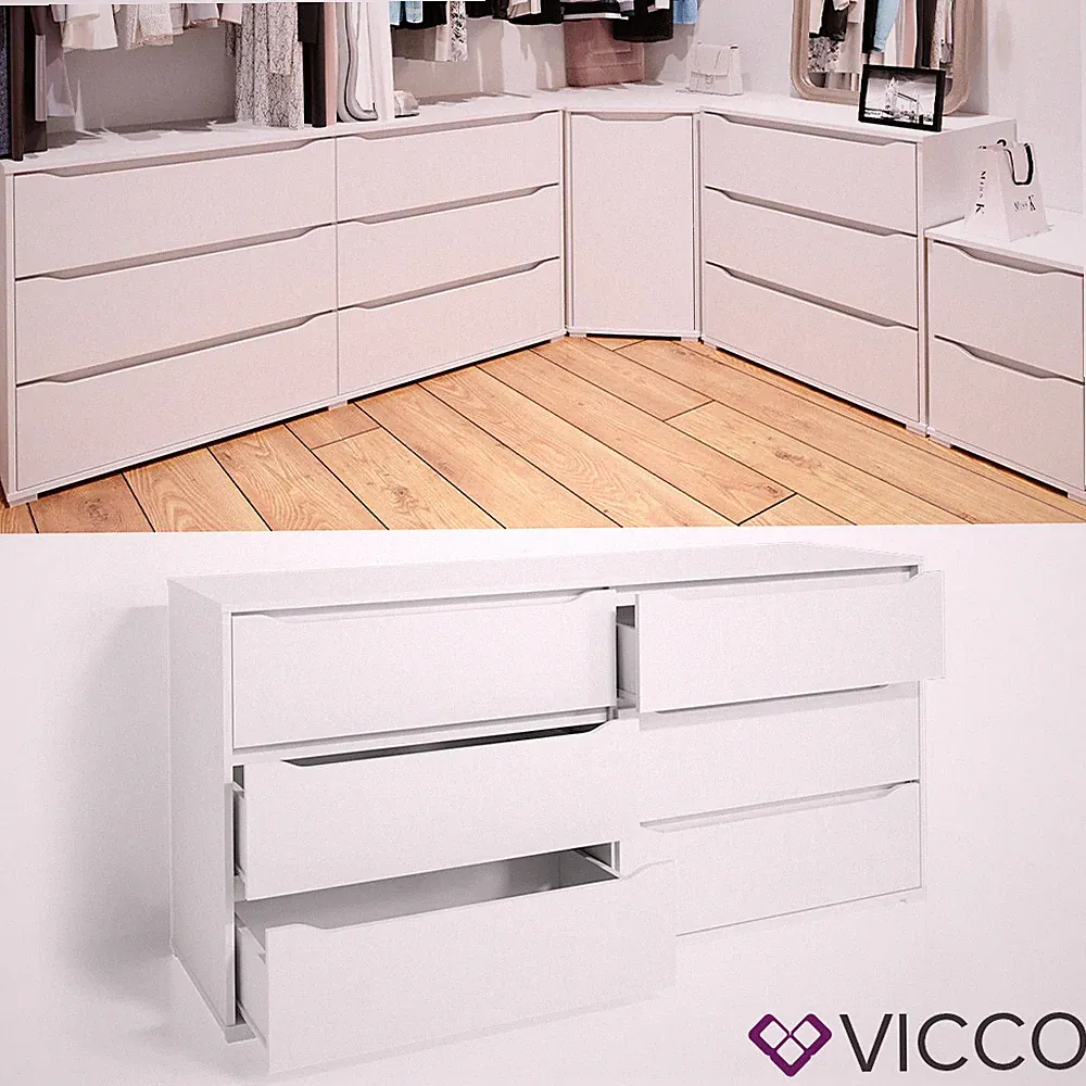 Kommode Sideboard Mehrzweckschrank Schrank 160 cm 6 Schubladen Ruben Weiß Vicco