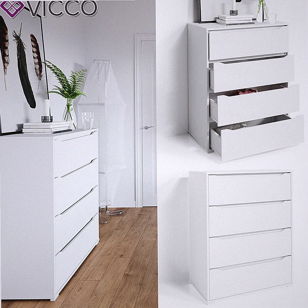 Kommode Sideboard Mehrzweckschrank Schrank 4 Schubladen 80 cm Ruben Weiß Vicco