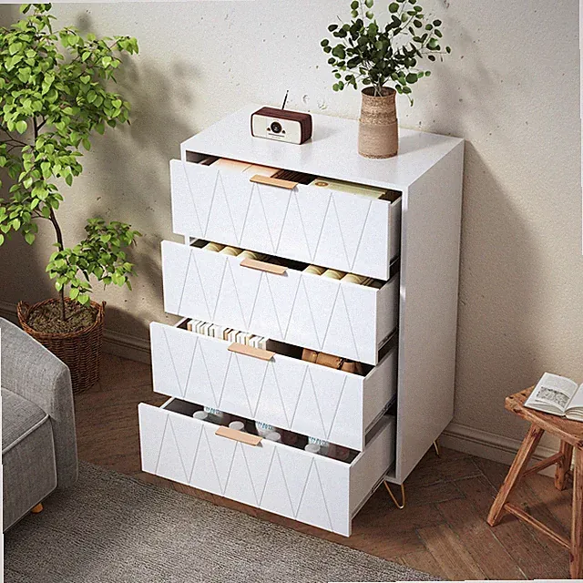 Kommode,Sideboard mit 4 Schublanden,Modern Schrank,Schlafzimmer Komplett, weiß