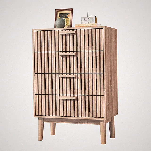 Kommode Sideboard mit 4 Schublanden,Schubladenschrank,Modern Schrank,Naturholz