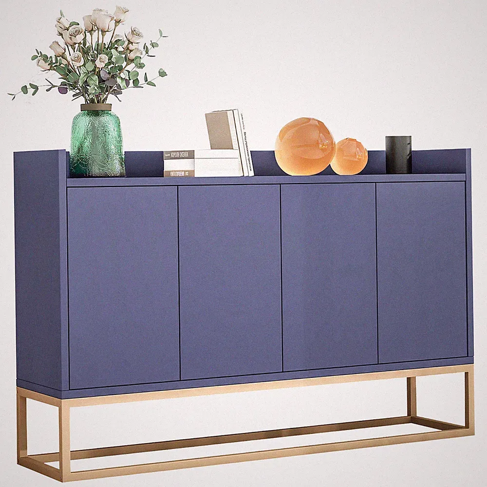 Kommode Sideboard mit 4 Türen,Metallbeinen Buffetschrank mit Verstellbares Regal