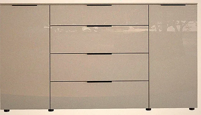 Kommode Sideboard mit Glasfronten Sandgrau 2 Türen 4 Schubladen 180 x 99 cm