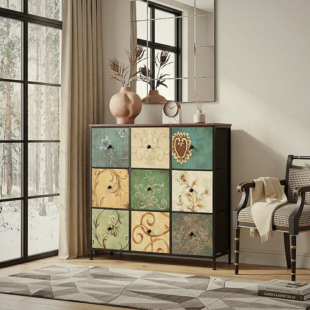 Kommode Sideboard mit Stoff Schubladen Schubladenschrank für Wohnzimmer Möbel