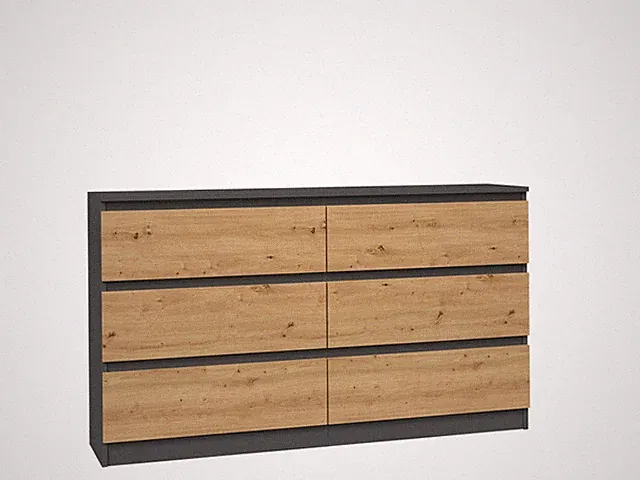 Kommode Sideboard Schrank 140cm Malwa M6 6 Schubladen Anthrazit Artisan