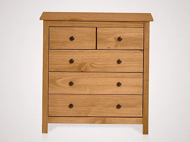 Kommode Sideboard Schrank 5 Schübe TOBINO Massivholz Kiefer Kiefernholz gewachst