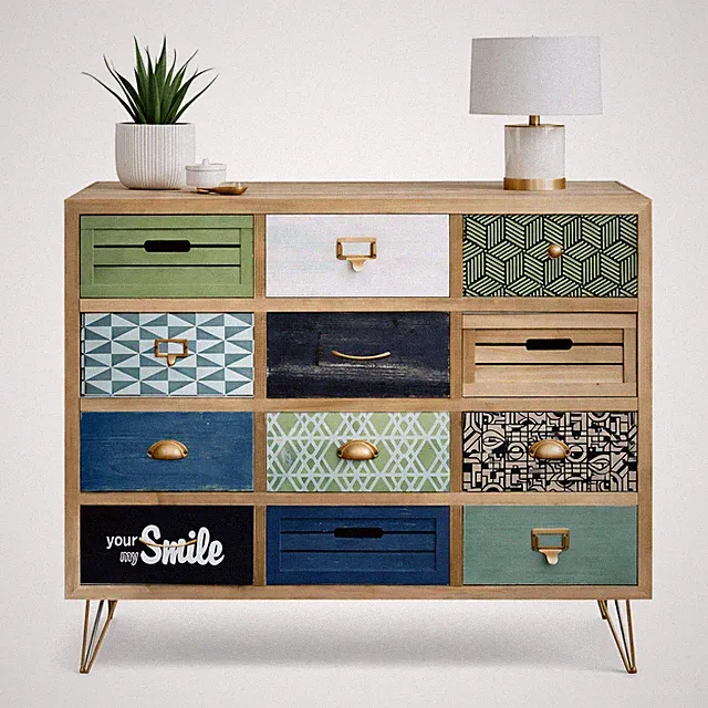 Kommode Sideboard Schrank Mehrzweckschrank 12 Schubladen Boho Scandinavian Stil
