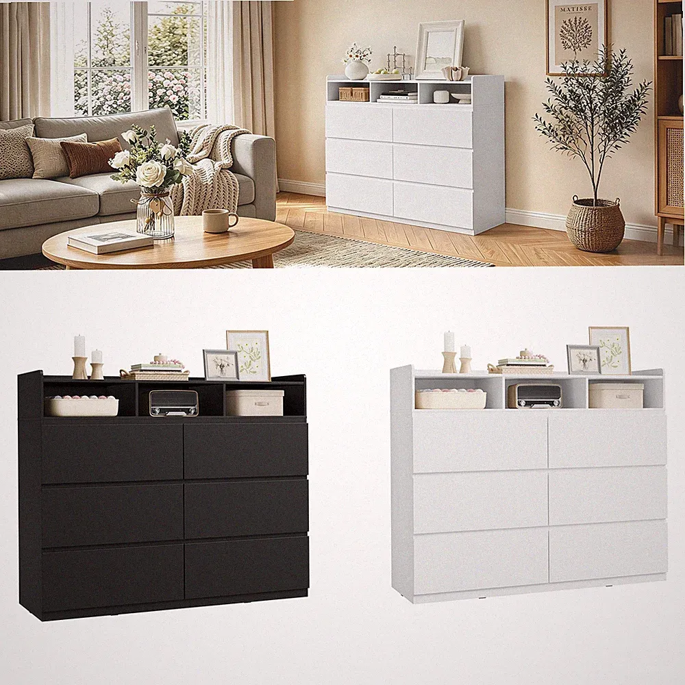Kommode Sideboard Schubladenschrank 6 Schubladen 3 offenen Fächern 120x40x100cm