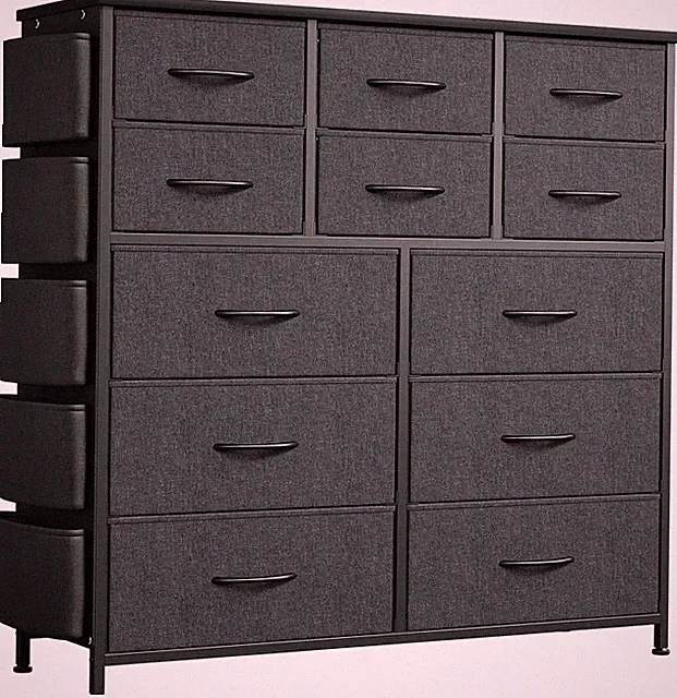 Kommode Sideboard Schubladenschrank mit 12 Schubladen Aus Stoff 100x90x30cm Grau