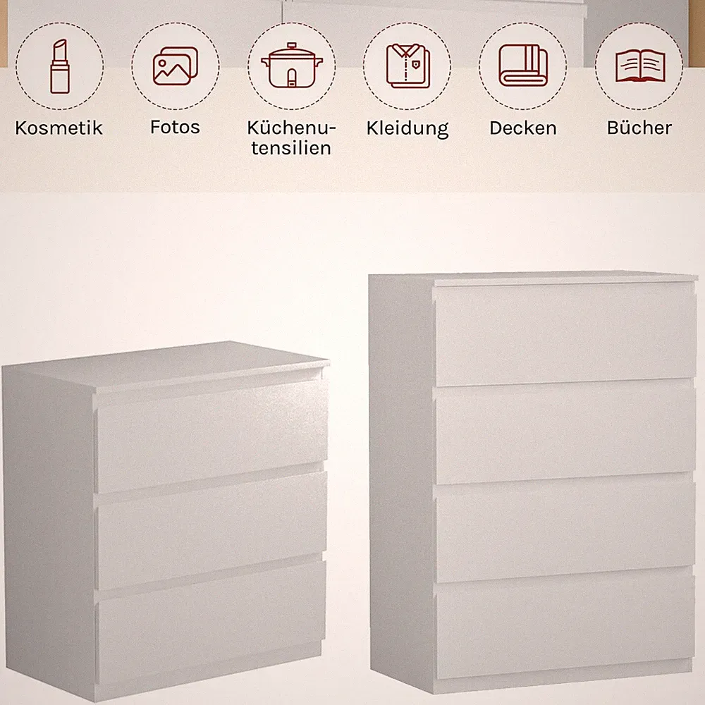 Kommode Sideboard weiß Anrichte holz Möbel Schubladenschrank mit 3/4 Schubladen