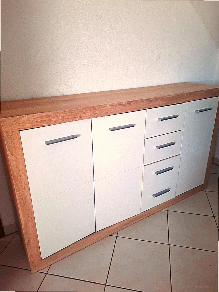 Kommode Sideboard Weiß/Braun Eiche-Optik, 4 Schubladen, Türen