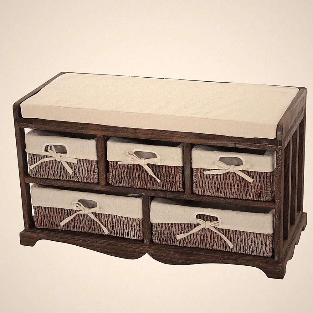 Kommode Sitzbank mit 5 Schubladen, 45x77x36cm, Shabby-Look, Vintage
