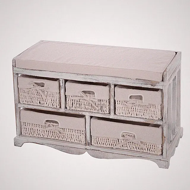 Kommode Sitzbank mit 5 Schubladen, 45x77x36cm, Shabby-Look, Vintage