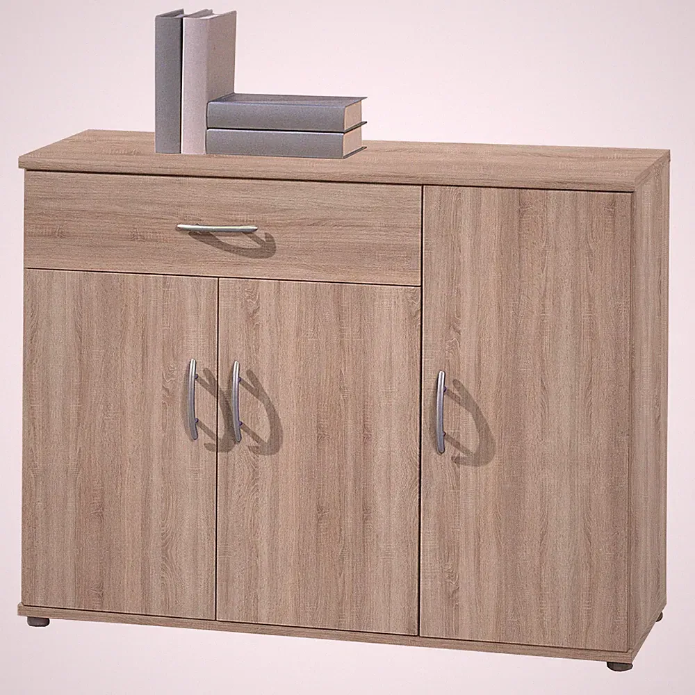 Kommode - Sonoma Eiche - 3 Türen - 90 cm Sideboard Anrichte Beistellschrank