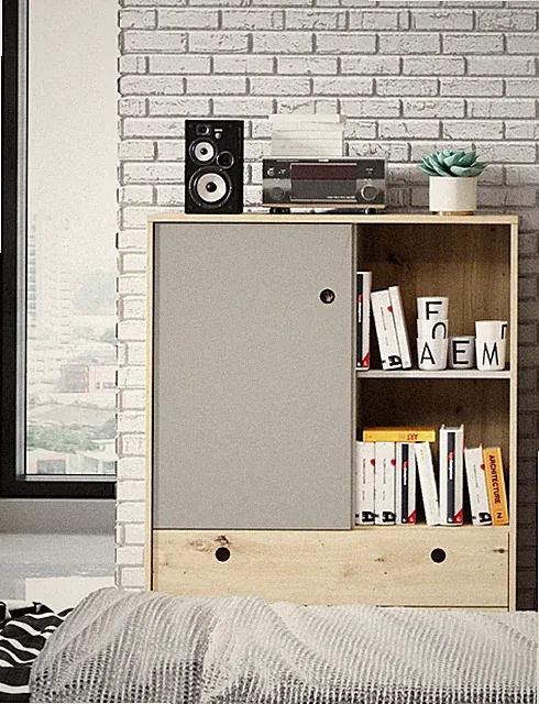 Kommode Stauraumschrank Jugendzimmer 90cm bernstein eiche platingrau 68887252