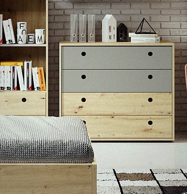 Kommode Stauraumschrank Jugendzimmer 90cm bernstein eiche platingrau 68887261