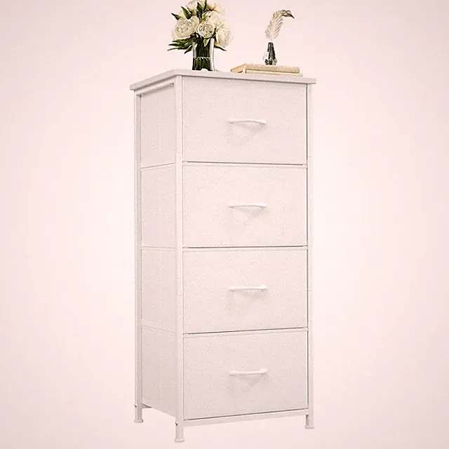 Kommode Stoff 4 Schubladen Weiß Aufbewahrungsregal Schlafzimmer Wohnzimmer
