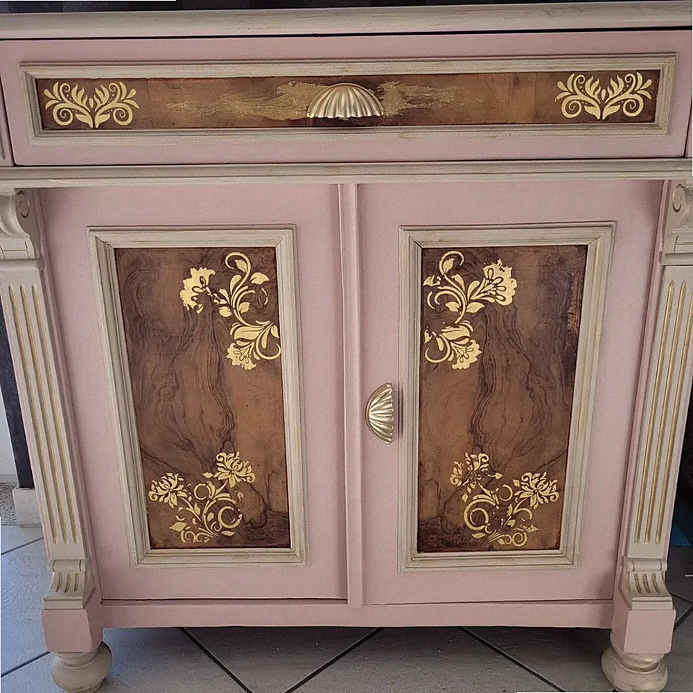 Kommode Upcycling Shabby Rosa Beige Gold