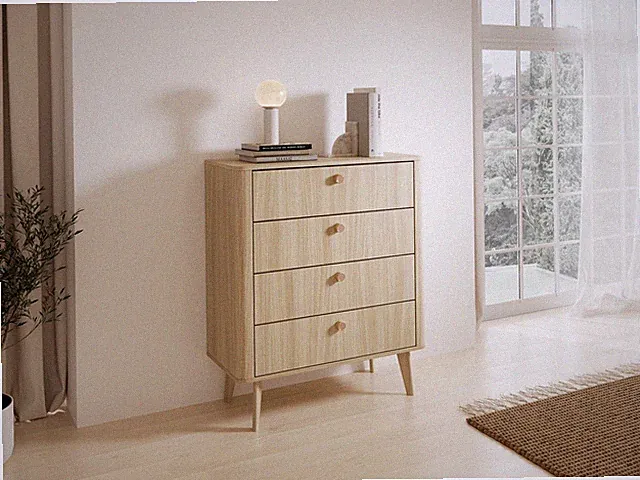 Kommode Viki – Skandinavisch-Japanisches Design | Eiche Barista | 4 Schubladen
