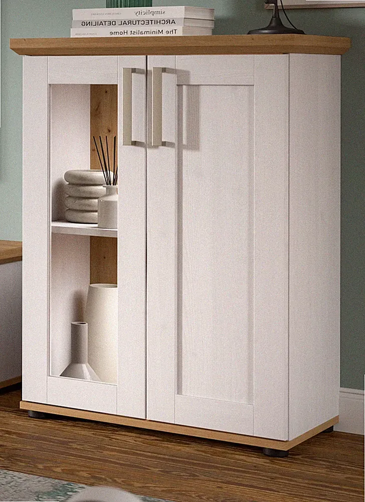 Kommode Vitrine weiß Landhaus Lärche Eiche Artisan Highboard 64 x 88 cm Mirano