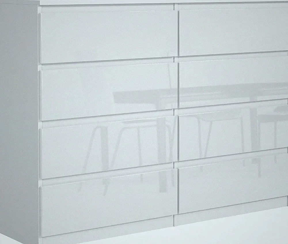 Kommode Weiss Hochglanz 8 Schubladen 140 cm, Sideboard Wohnzimmer Schlafzimmer