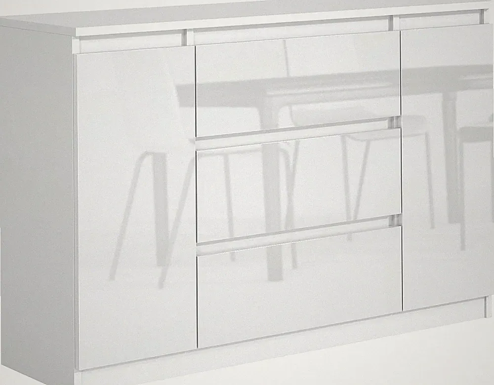 Kommode Weiss Hochglanz mit 3 Schubladen und 2 Türen 120 cm - Schubladenschrank