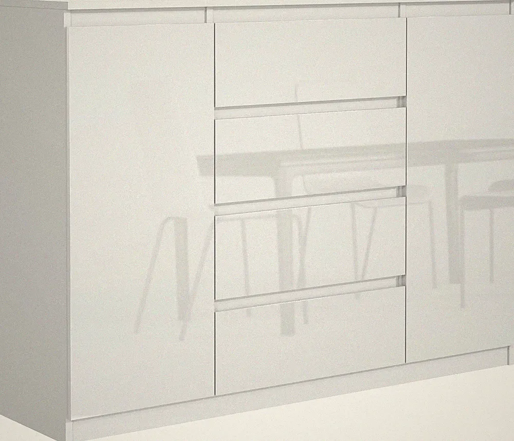 Kommode Weiss Hochglanz mit 4 Schubladen und 2 Türen 140 cm Sideboard Wohnzimmer