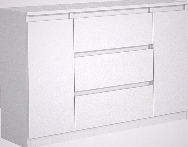 Kommode Weiss Matt mit 3 Schubladen und 2 Türen 120 cm; Wohnzimmer, Schlafzimmer
