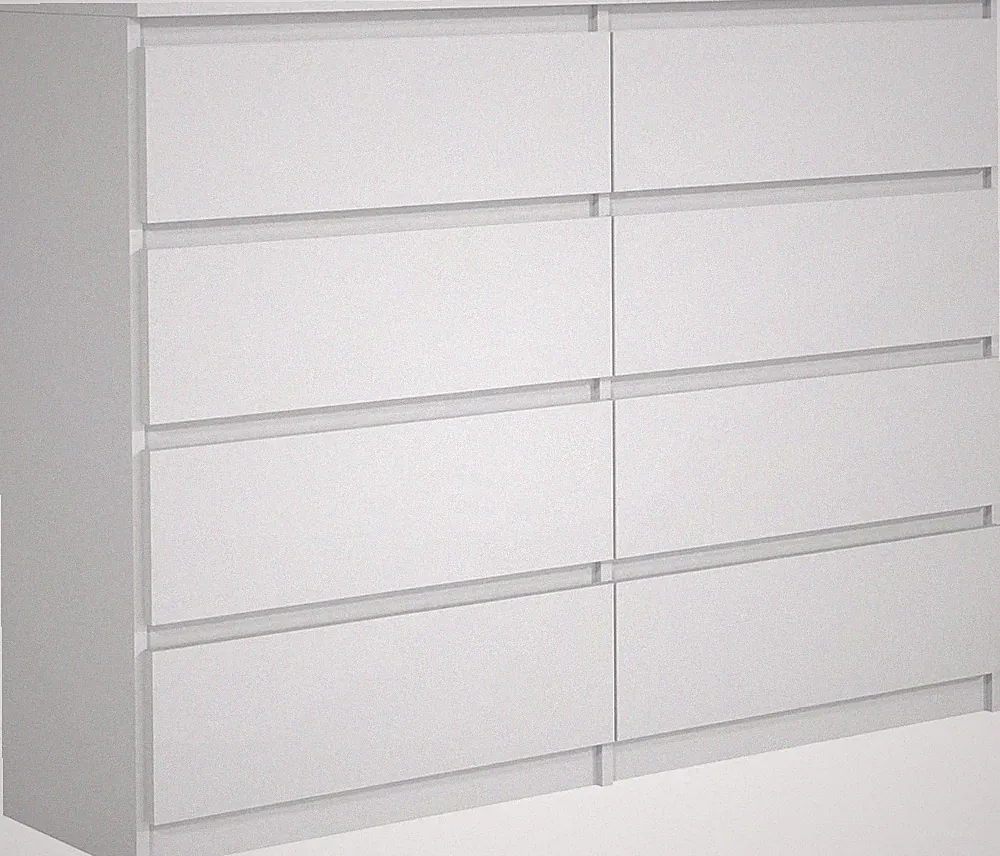 Kommode Weiß Matt mit 8 Schubladen 120 cm, Sideboard Wohnzimmer