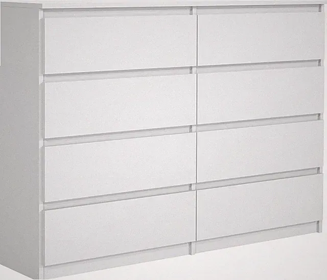 Kommode Weiss Matt mit 8 Schubladen 140 cm, Sideboard Wohnzimmer Schlafzimmer