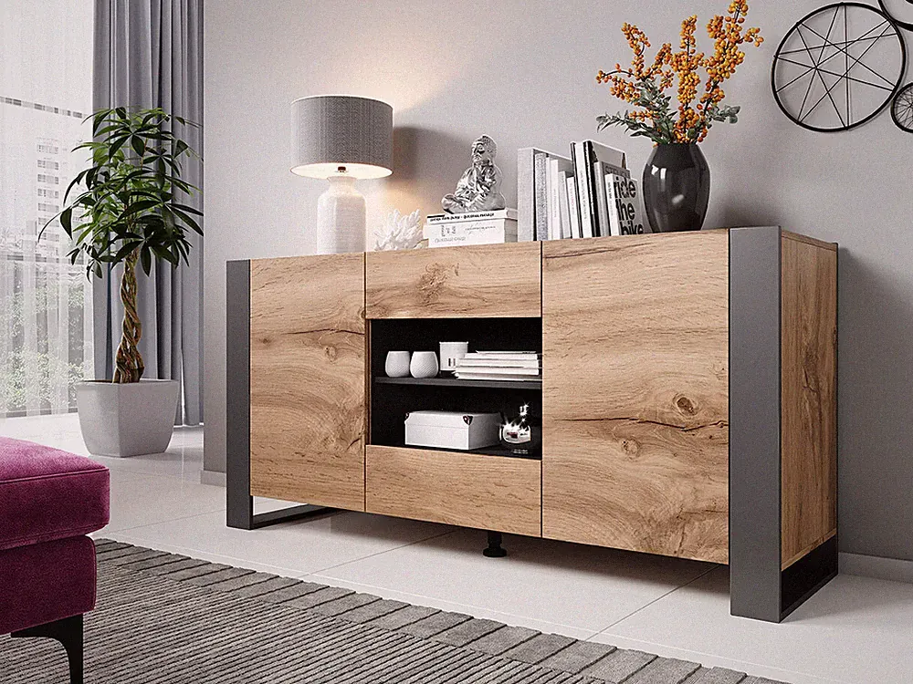 Kommode Wood Highboard Sideboard Schrank Modern Design Wohnzimmer Kollektion M24