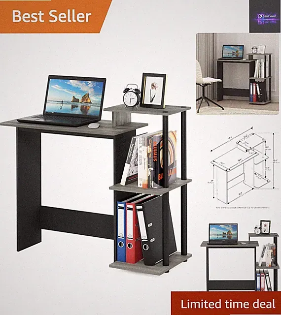 Kompakter Arbeitszimmer Schreibtisch in französischer Eiche und Schwarz - Designed für maximalen Stil